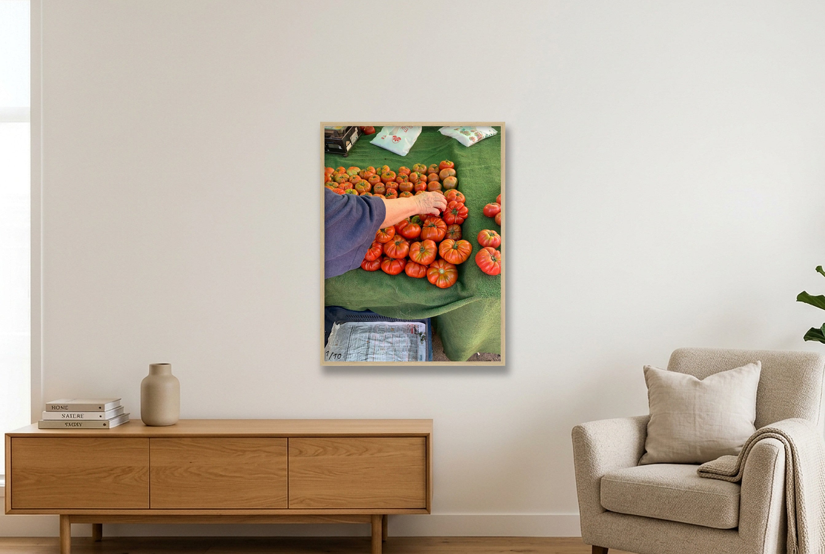 Tomatoes at the market — 60×80cm, 24×31" Oak Frame