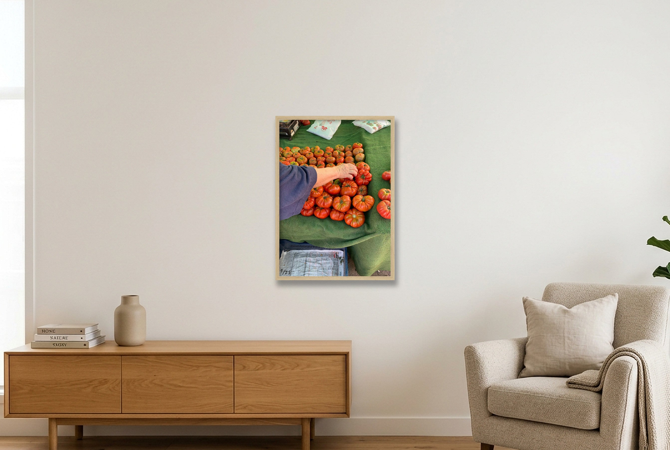 Tomatoes at the market — 42×59cm, 17×23" Oak Frame