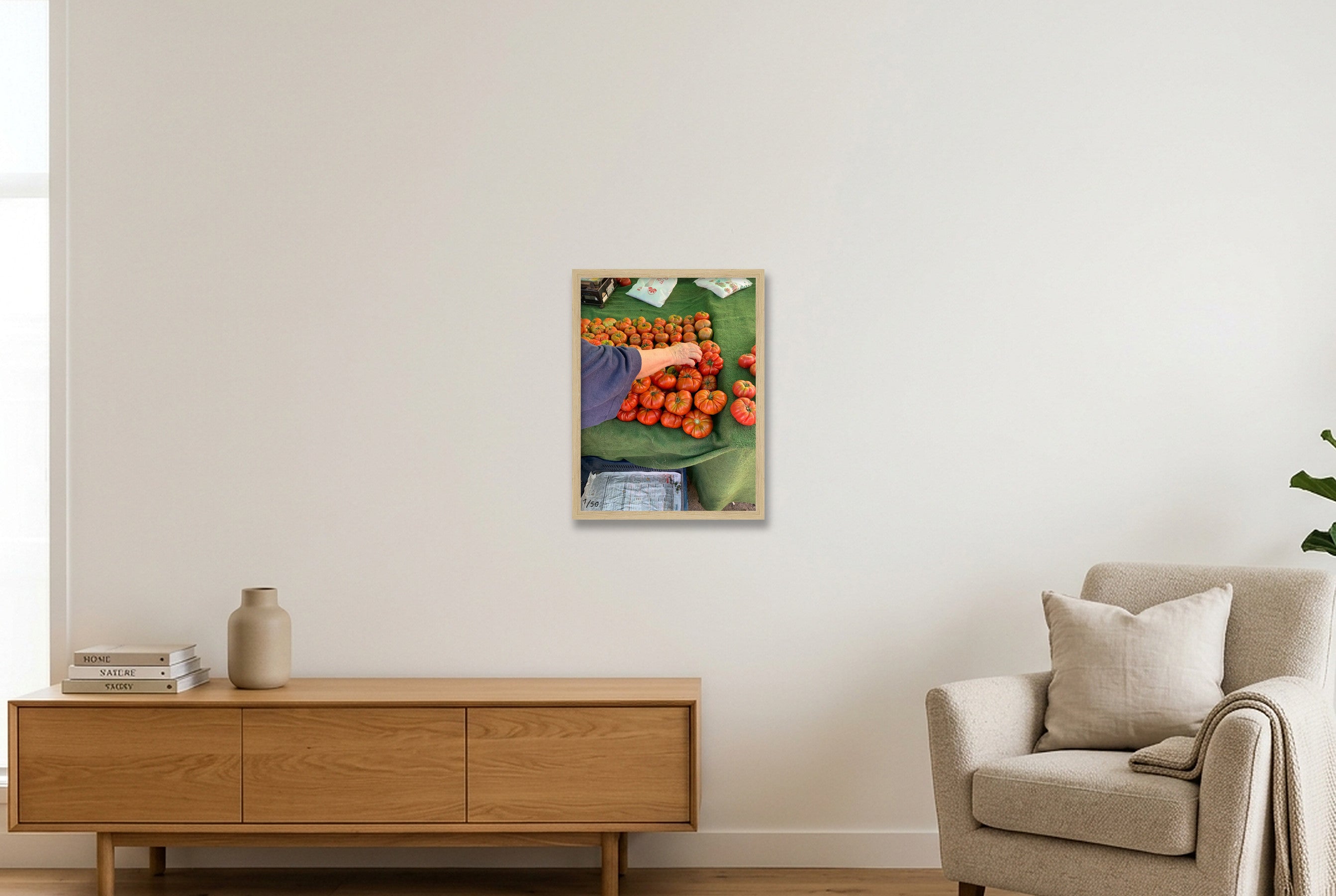 Tomatoes at the market — 30×40cm, 12×16" Oak Frame