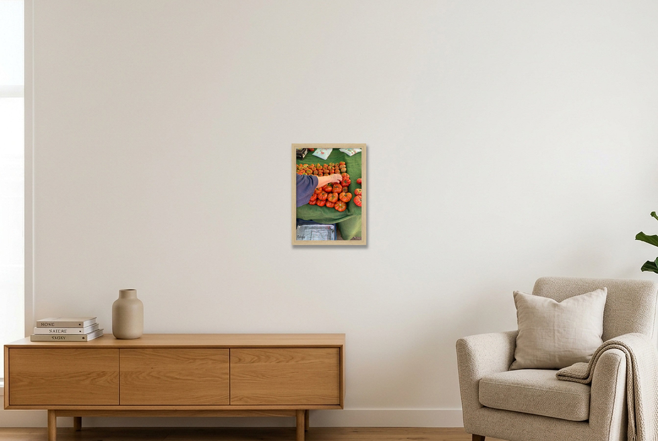 Tomatoes at the market — A4 (21×30cm, 8×12") Oak Frame